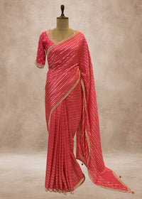Rani Striped Zari Organza Sarees with Stitched Blouse