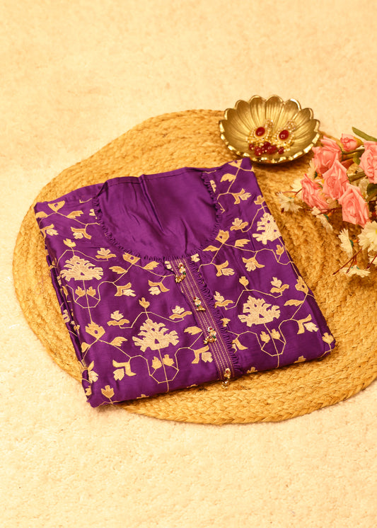 Pakhi Purple Applique Work Unstitched Suit Set