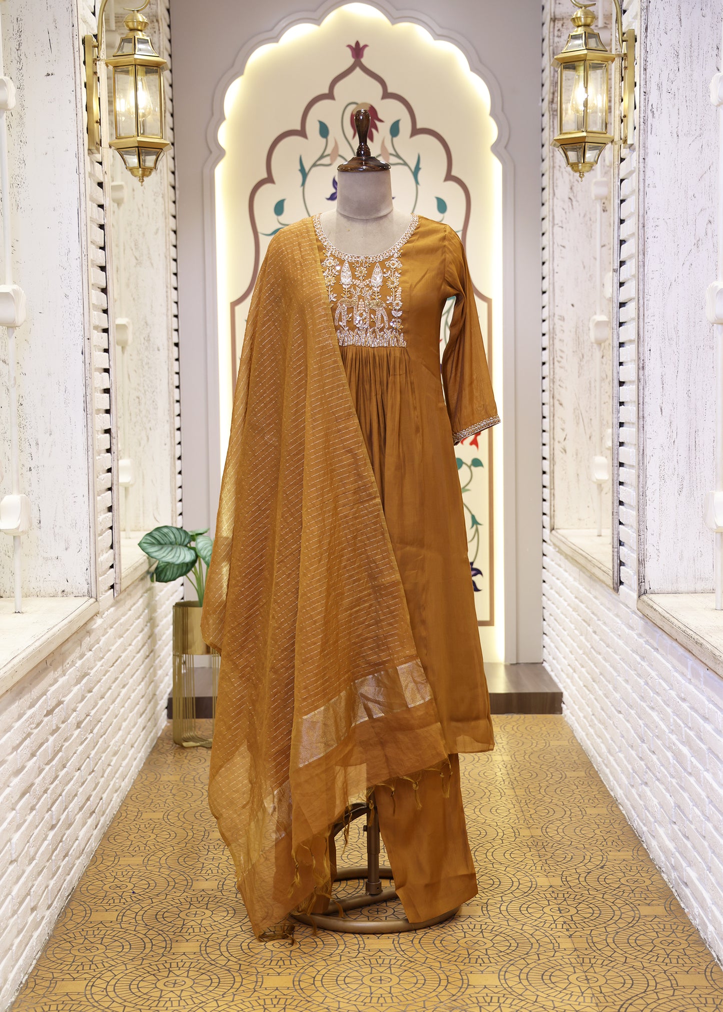 Ikshita Mustard Short Anarkali Stitched Suit Set
