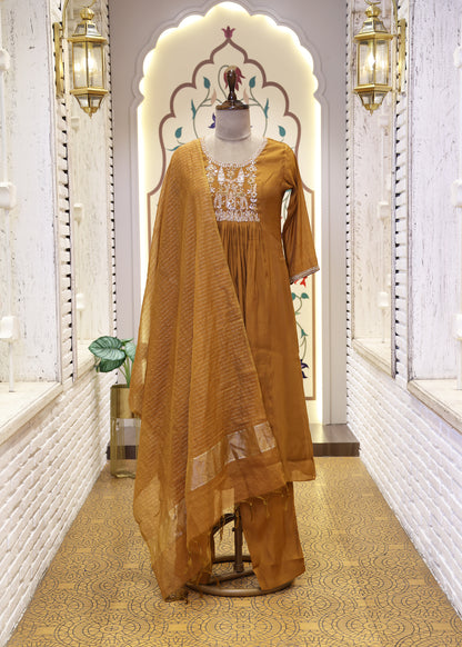 Ikshita Mustard Short Anarkali Stitched Suit Set