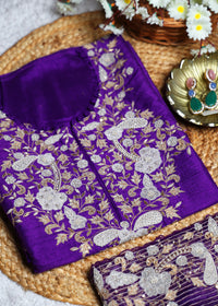 Noori Purple Heavy Hand Embroidered Unstitched Suit Set