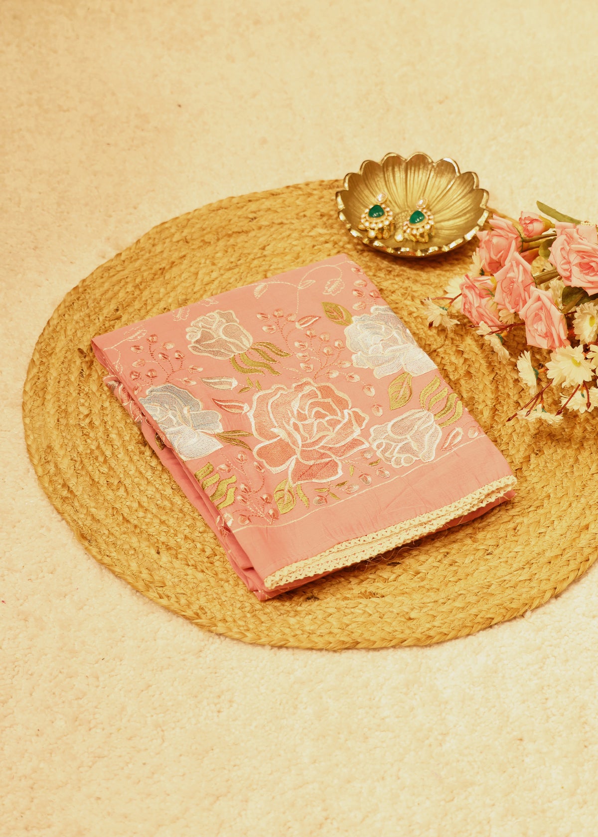 Lilya Pink Floral Unstitched Suit Set