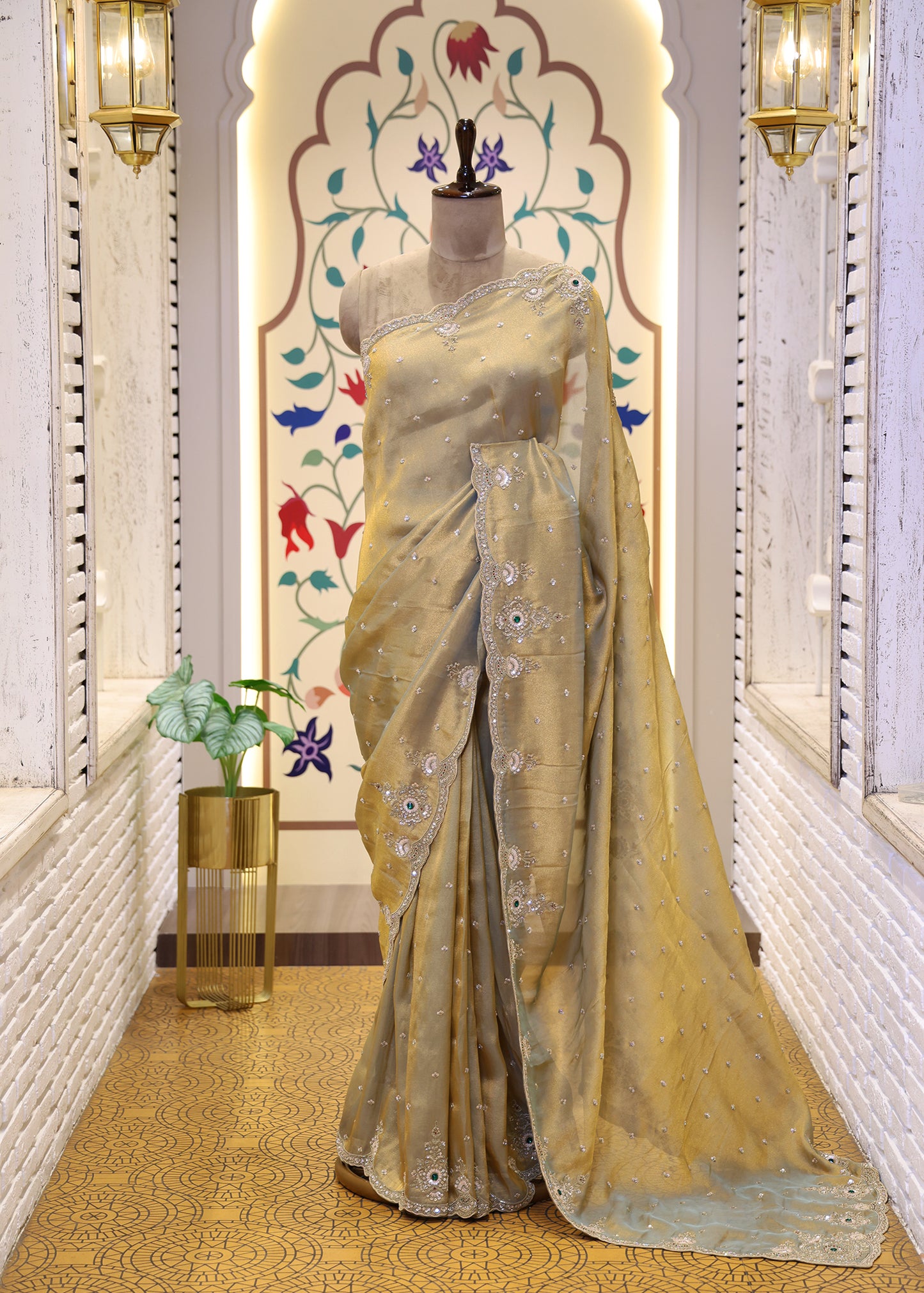 Sitara Bronze Gemstones Saree with Unstitched Blouse