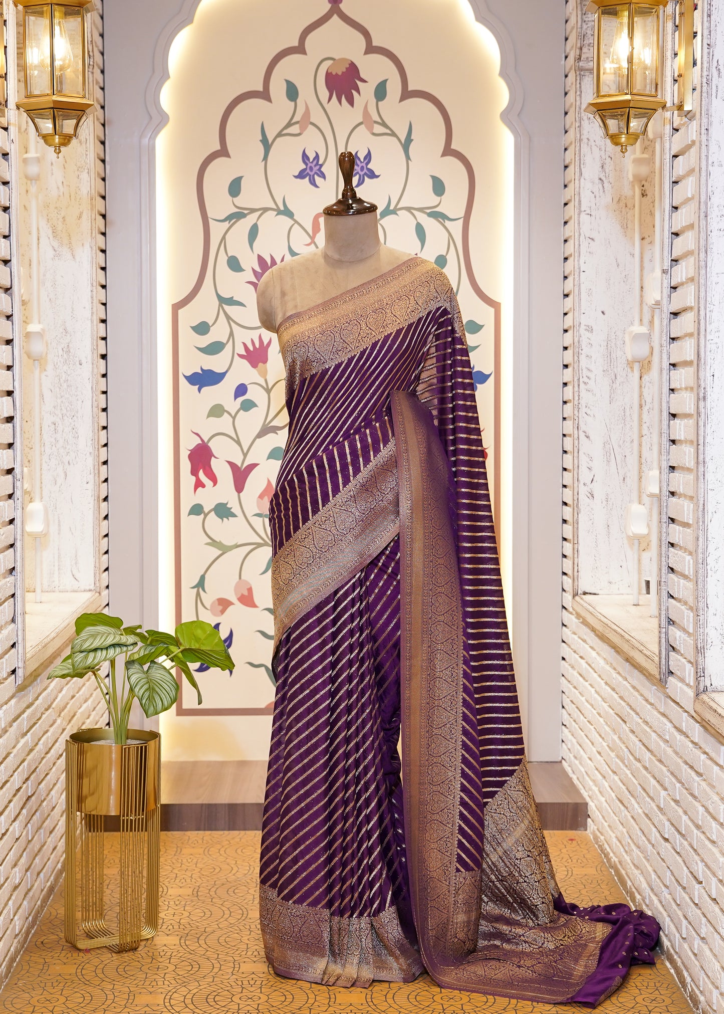 Purple Chinon Leheriya Saree