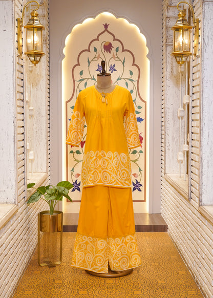 Yellow Cotton Printed Co-ord Set