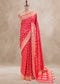 Red Hand Embroidered Dola Silk Saree with Elephant Motifs and Unstitched Blouse