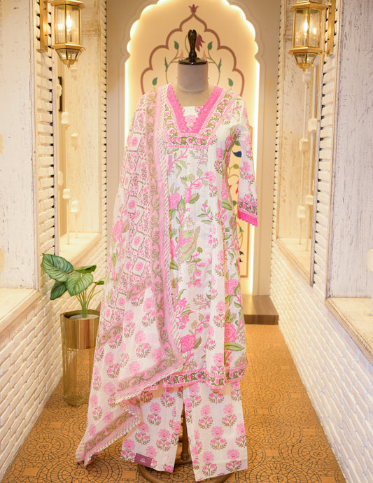 Falak Pink & White Stitched Suit Set