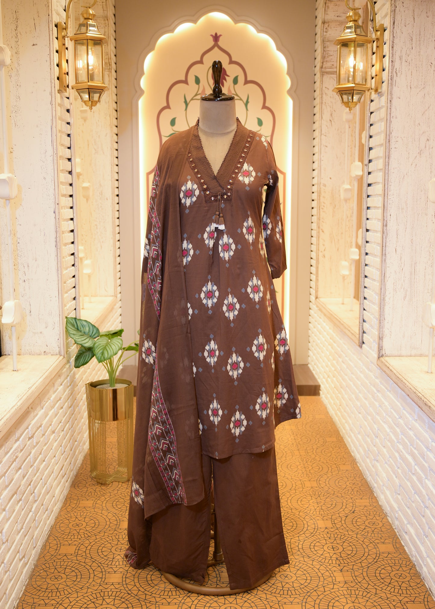 Kargha Brown A-line  Stitched Suit Set