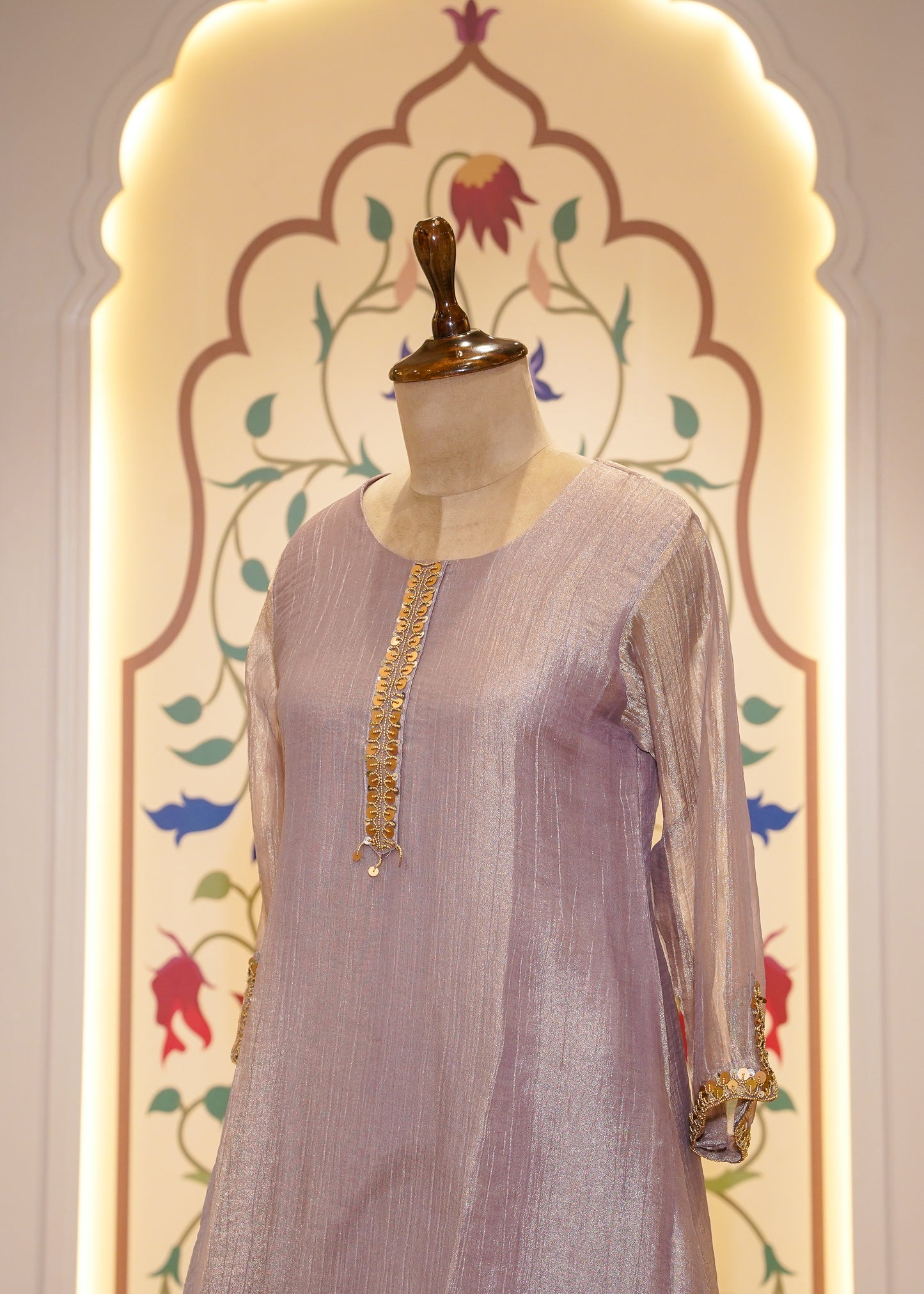 Lavender Tissue Hand Embellished Short Shirt & Sharara Co-ord Set
