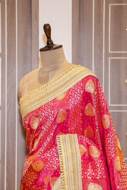 Rani Tissue Weaving Saree with Gota Lace and Unstitched Blouse