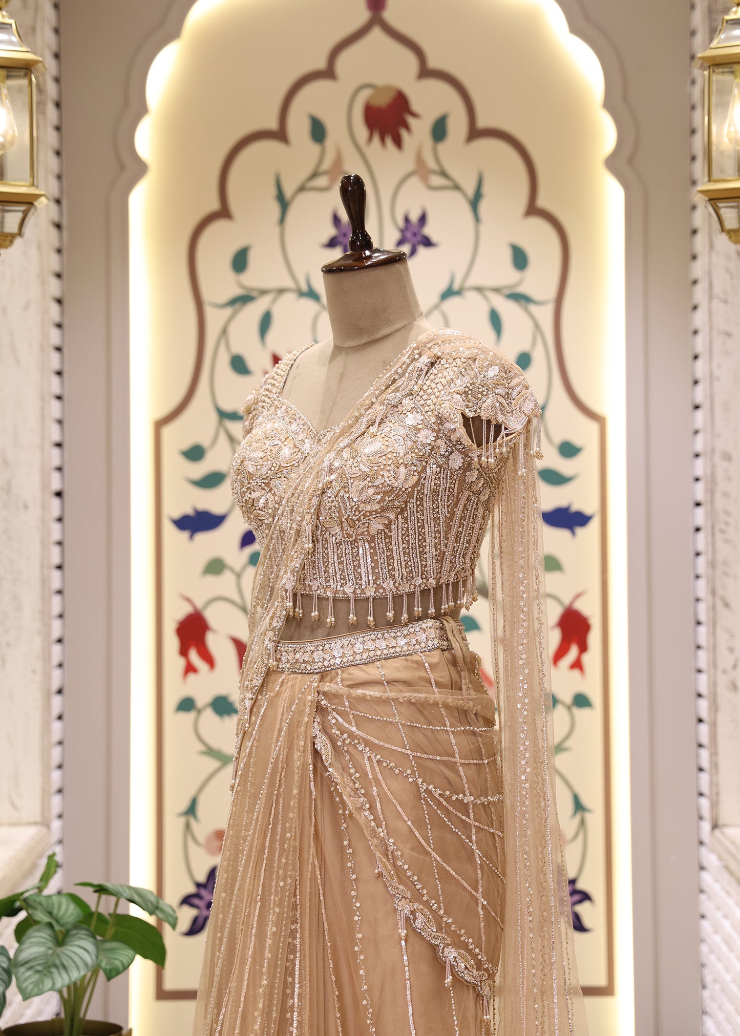 Mihira Golden Beads & Tassel Pre draped Saree