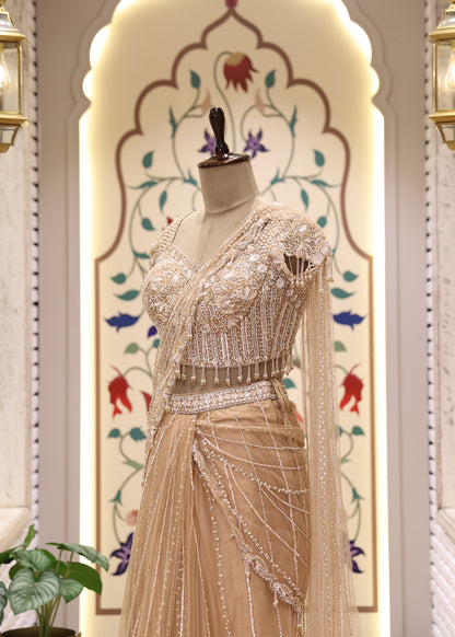 Mihira Golden Beads & Tassel Pre draped Saree