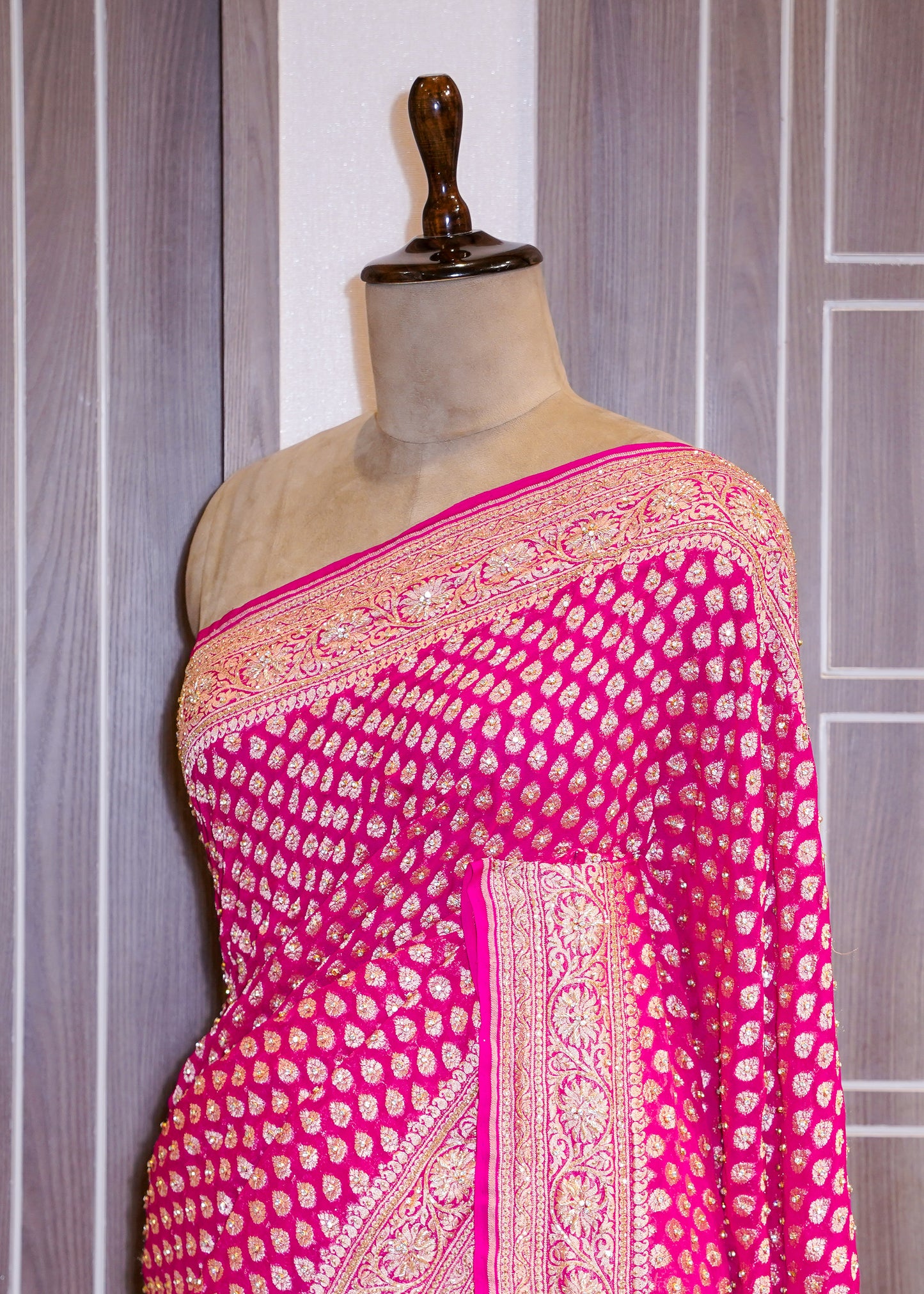 Rani Khadi Georgette Saree with Zardozi Embroidery