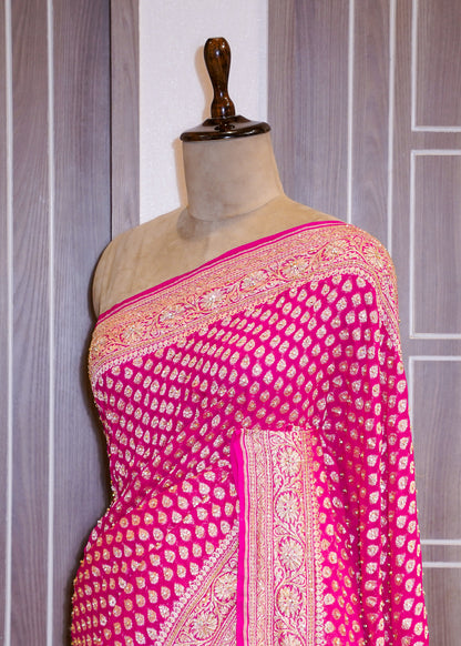 Rani Khadi Georgette Saree with Zardozi Embroidery