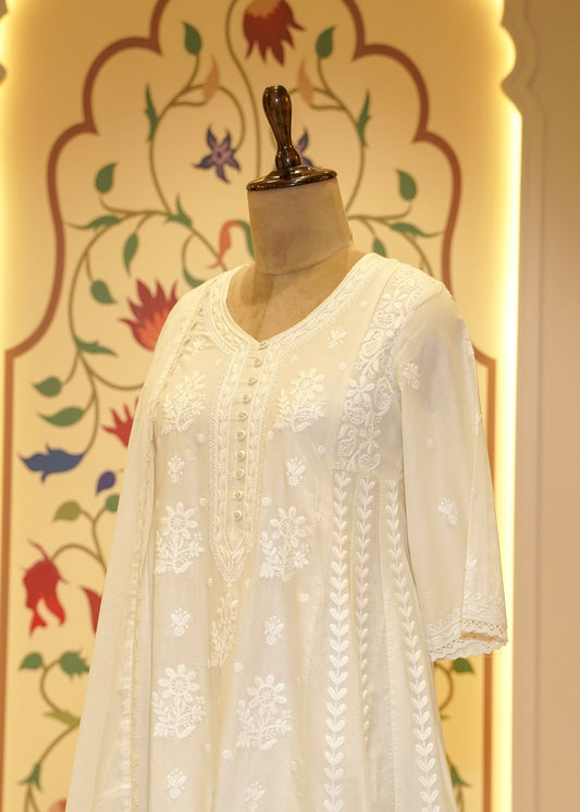 Alina White Chikankari Stitched Suit Set