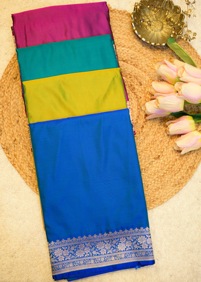 Sea Blue Banarasi Kattan Silk Zari Border with Unstitched Blouse