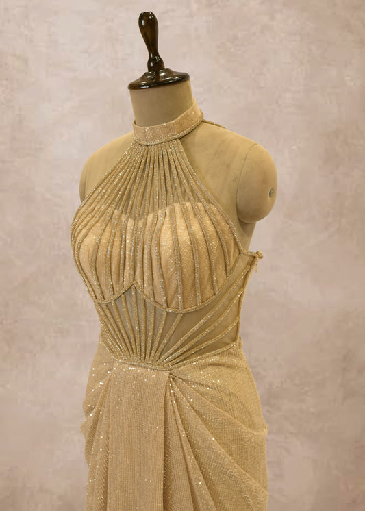 Golden Sequence With Corset Gown