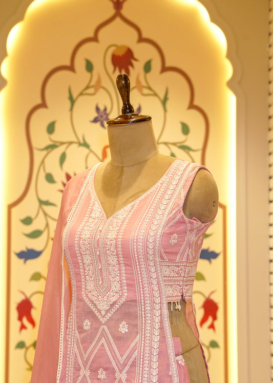 Nyra Baby Pink Slit Palazzo Pants Stitched Suit Set