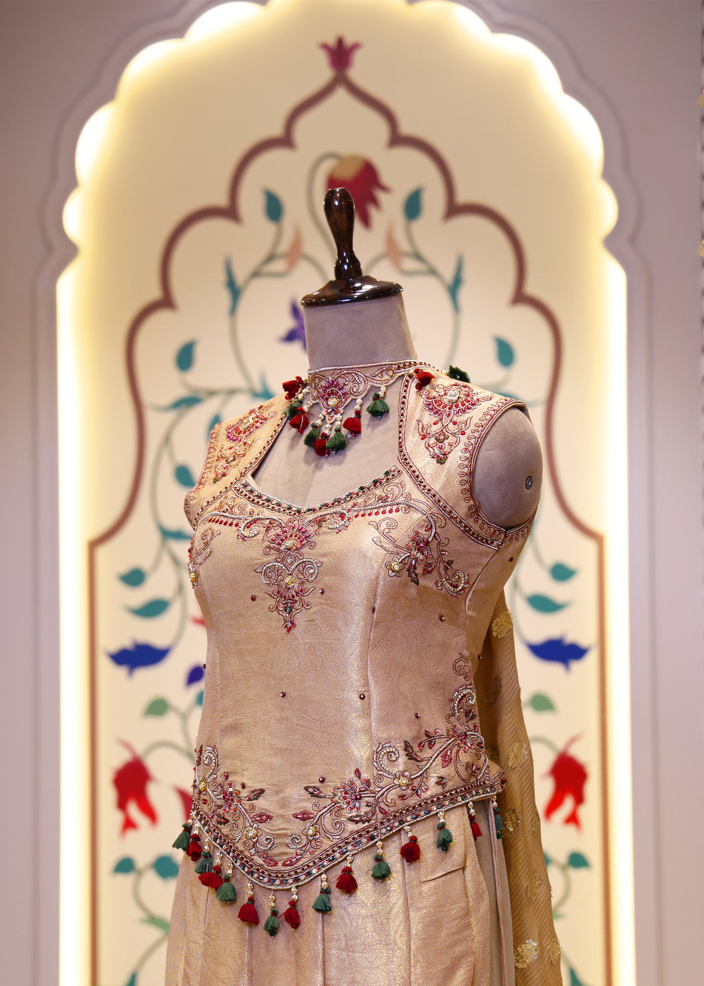 Mihika Golden Banarasi Sharara Set with Dupatta