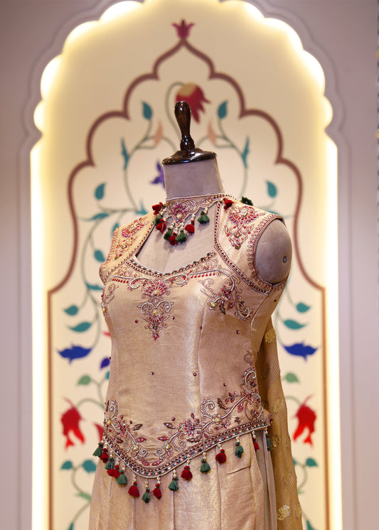 Mihika Golden Banarasi Sharara Set with Dupatta