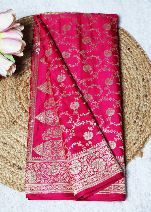 Pure Banarasi Pink Saree with Unstitched Blouse