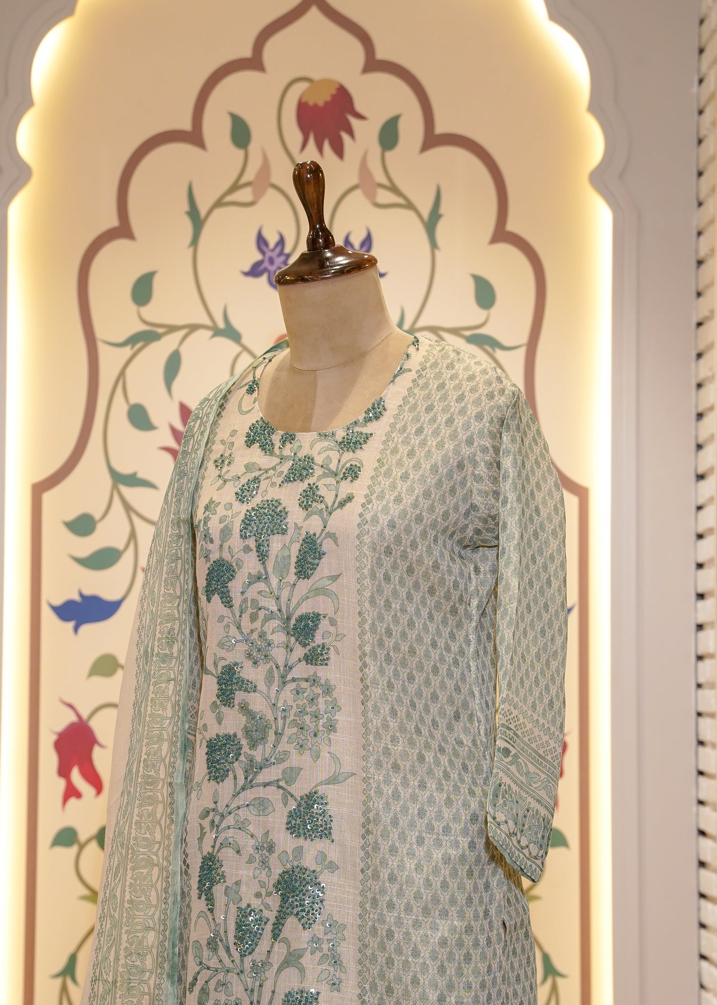 Sea Green Printed 3 pc Kurti Set