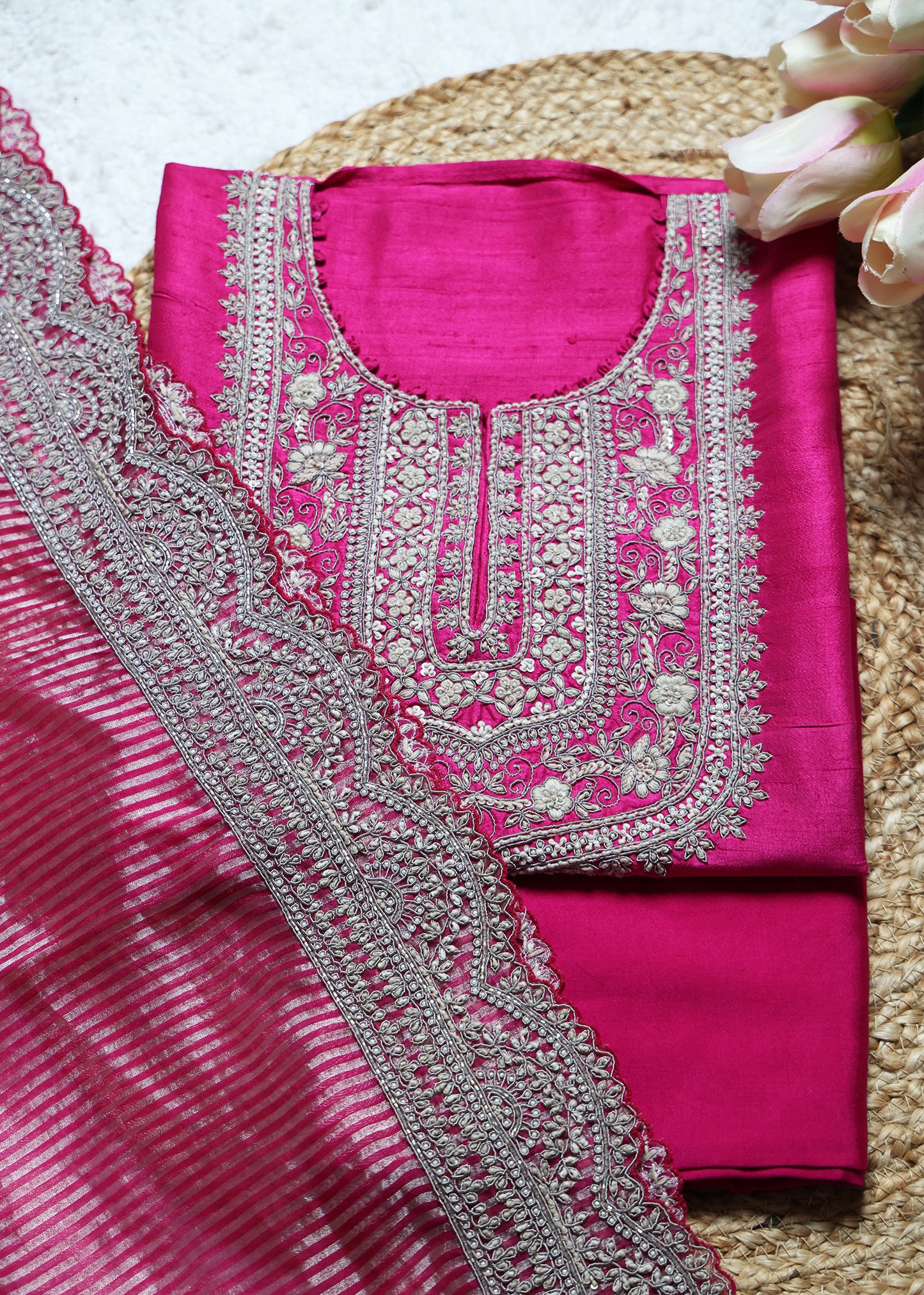 Gulabi Pink Handcrafted Unstitched Suit Set