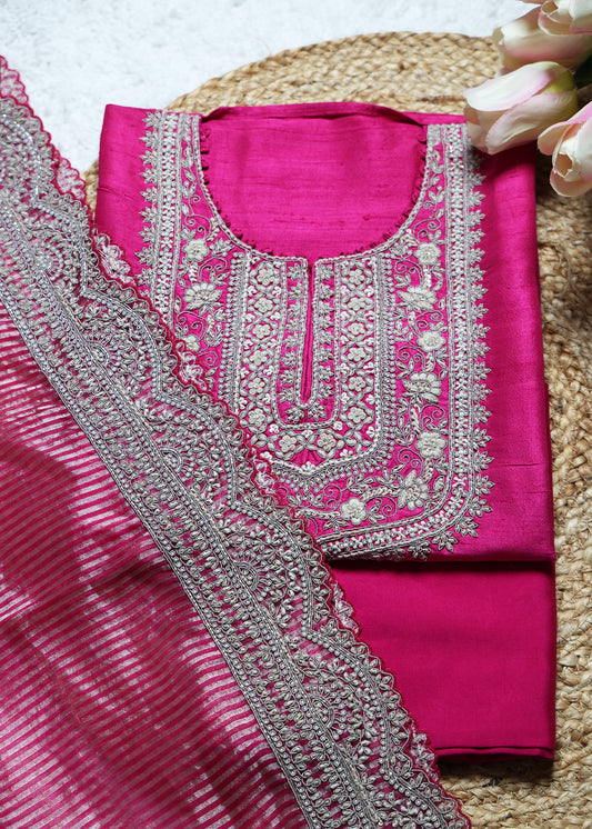 Gulabi Pink Handcrafted Unstitched Suit Set