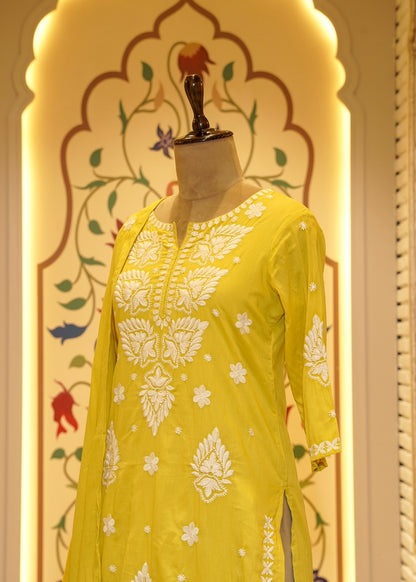 Orla Green Chikankari Stitched Suit Set