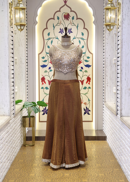 Gehna Crop Top with Palazzo Pants & Choker Dupatta Set