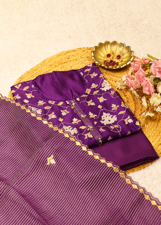 Pakhi Purple Applique Work Unstitched Suit Set