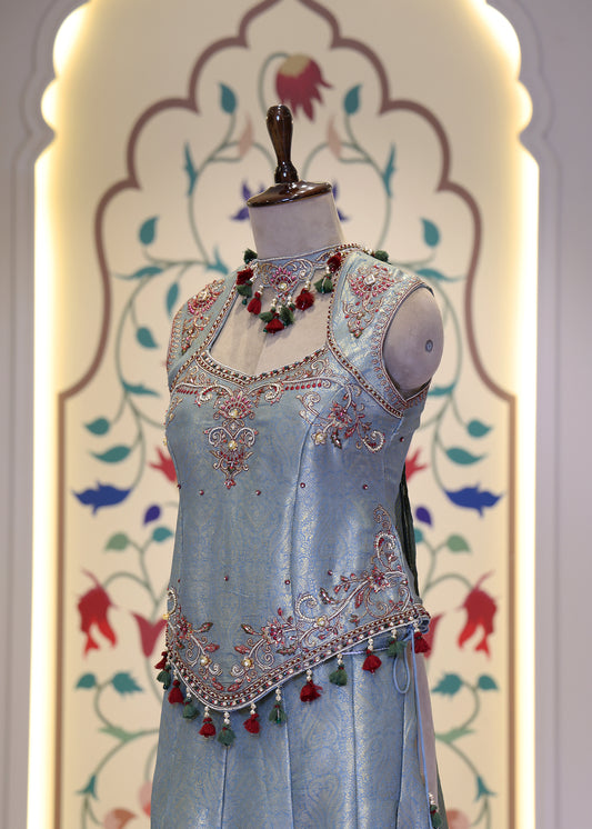 Mihika Blue Banarasi Sharara Set with Dupatta