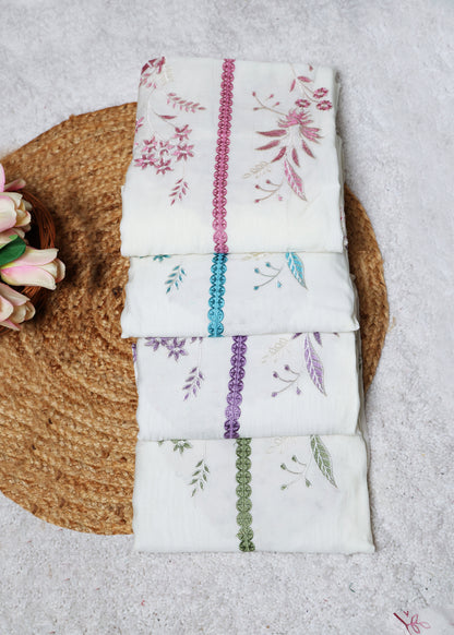 Pearl White & Pink Floral Unstitched Suit Set