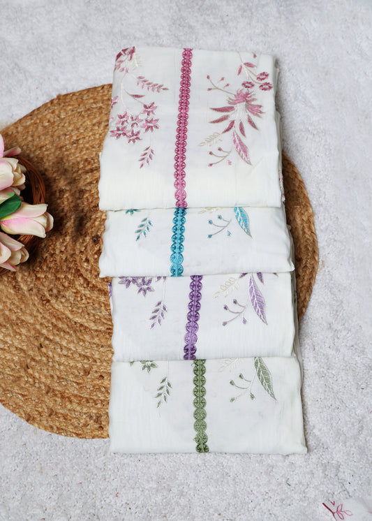 Pearl White & Pink Floral Unstitched Suit Set