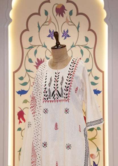 Cream Cotton Printed 3 pc Kurti Set