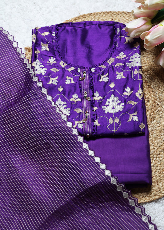 Pakhi Purple Applique Work Unstitched Suit Set