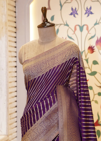 Purple Chinon Leheriya Saree