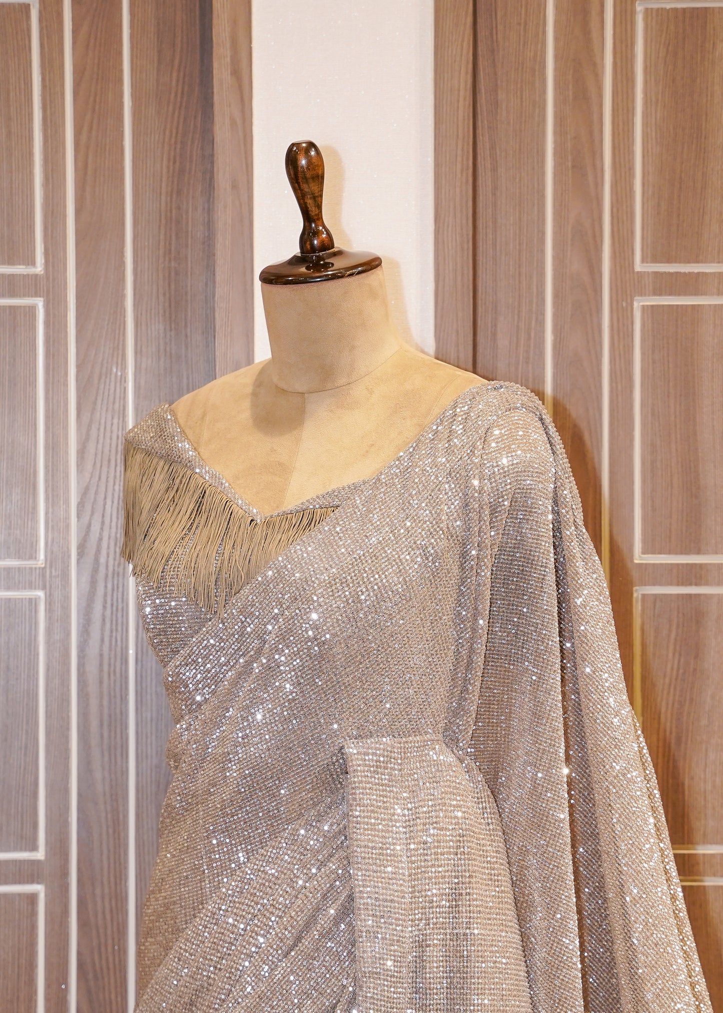 Champagne Sequence Saree with Stitched Blouse