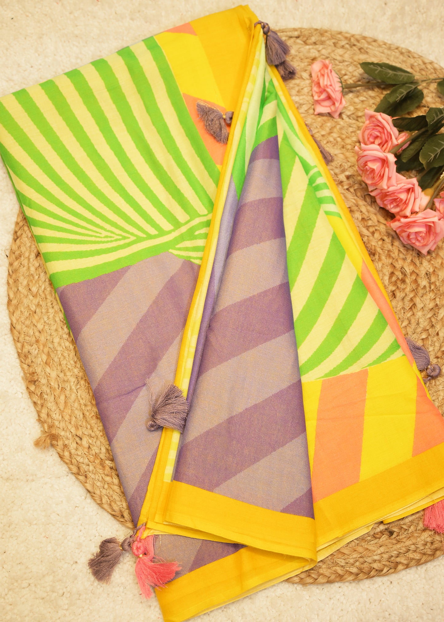Nihar Green Cotton Saree with Unstitched Blouse