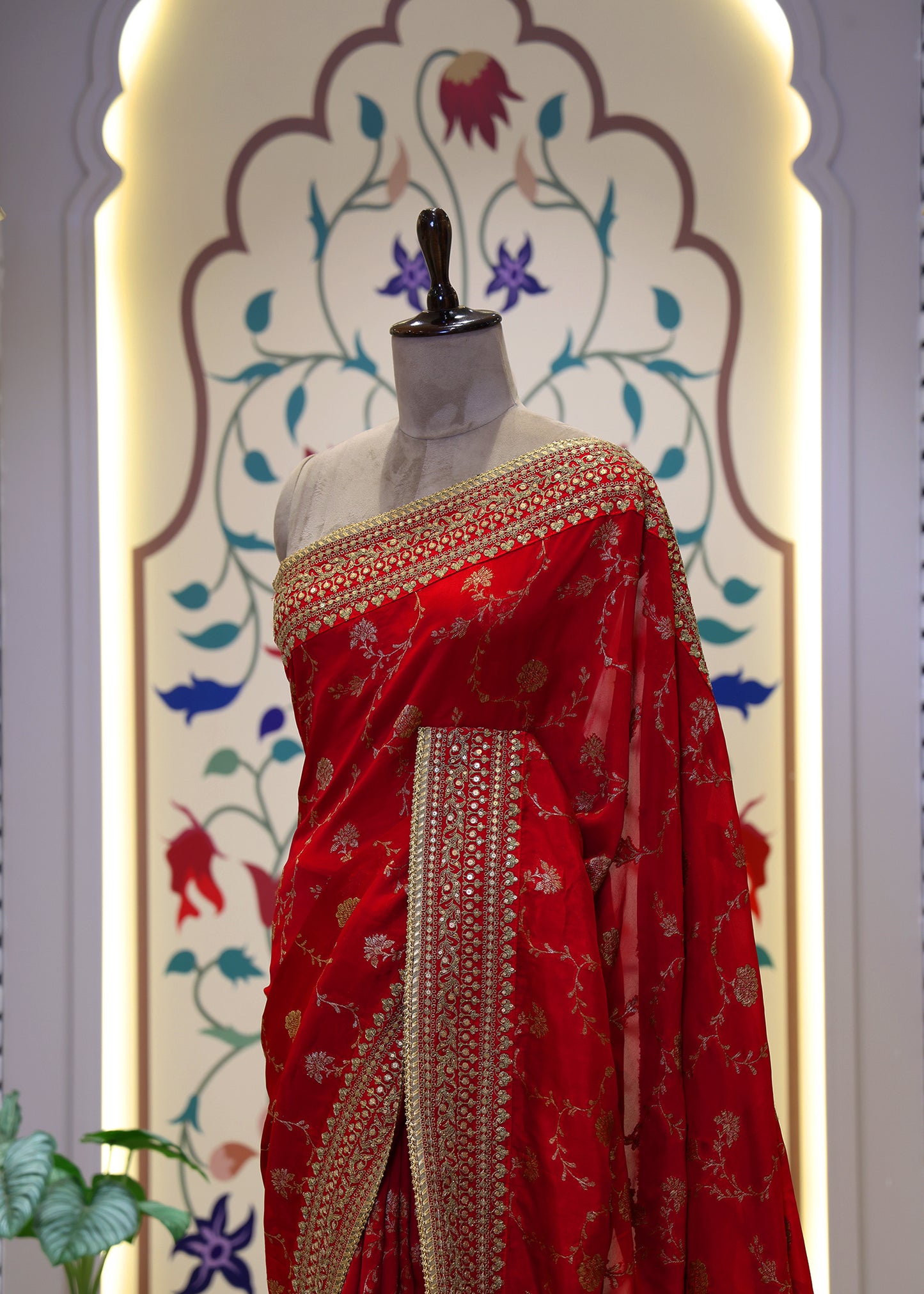 Meenakshi Red Heavy Border Bridal Saree with Unstitched Blouse