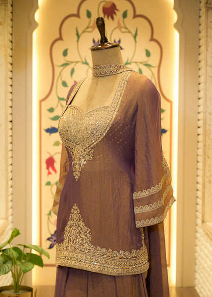 Zehra Lilac Embellished Cape Plazo Set