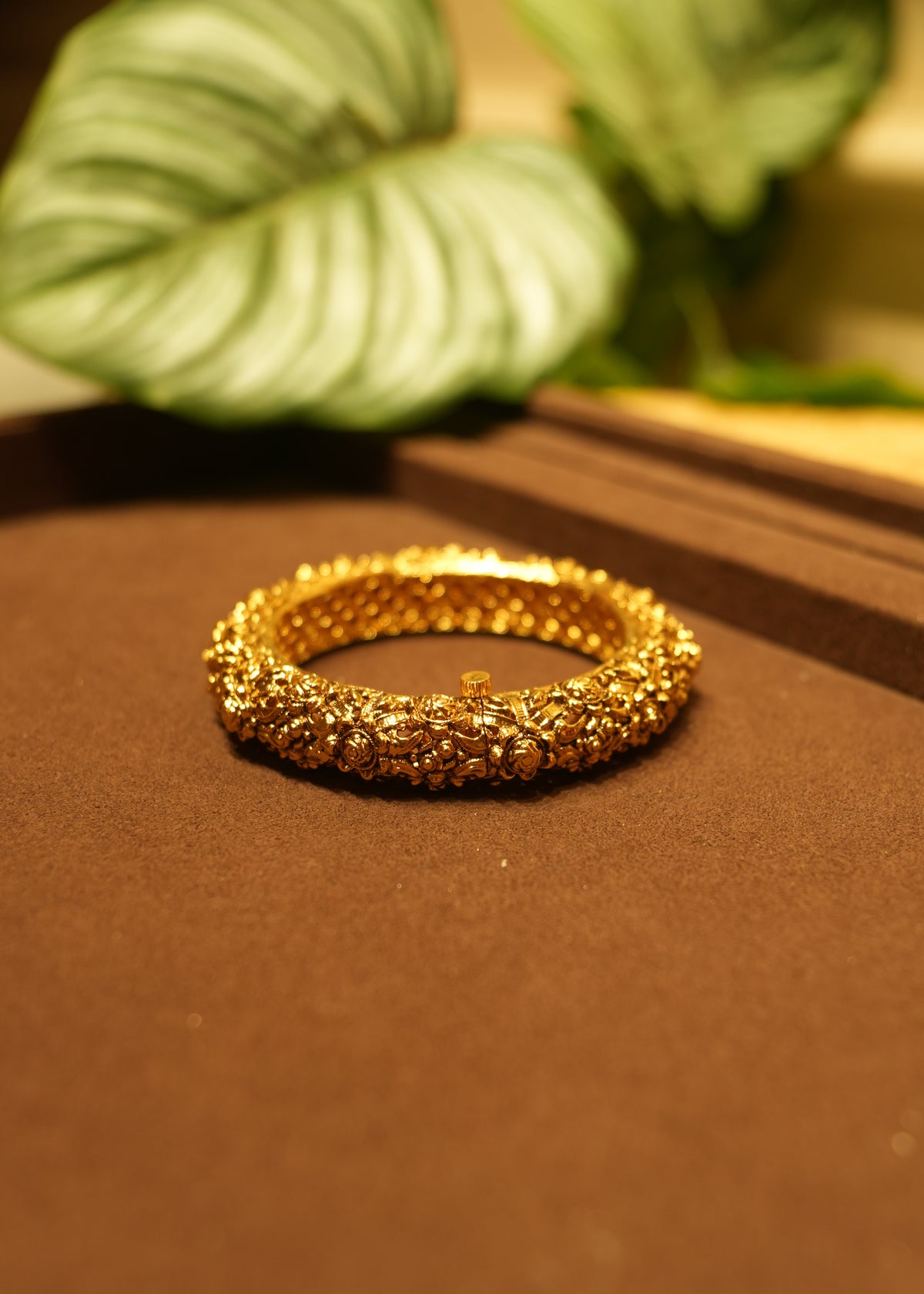 Bahar Sculptural Floral Nakashi Gold Kada Bangle Pair