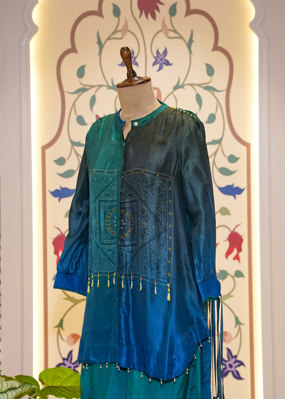 Blue Shaded Printed Silk Co-ord Set
