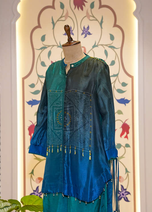 Blue Shaded Printed Silk Co-ord Set