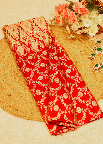 Pure Banarasi Red Saree with Unstitched Blouse