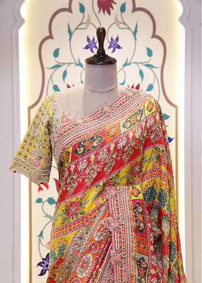 Tanvi Mustard Saree with Stitched Blouse