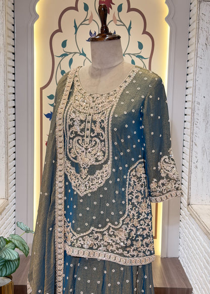 Mehendi Green Party Wear Sharara Suit Set