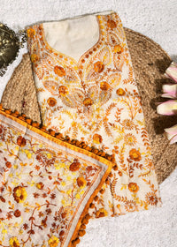 Ivory Chanderi with Yellow Kantha Embroidery Unstitched Suit Set