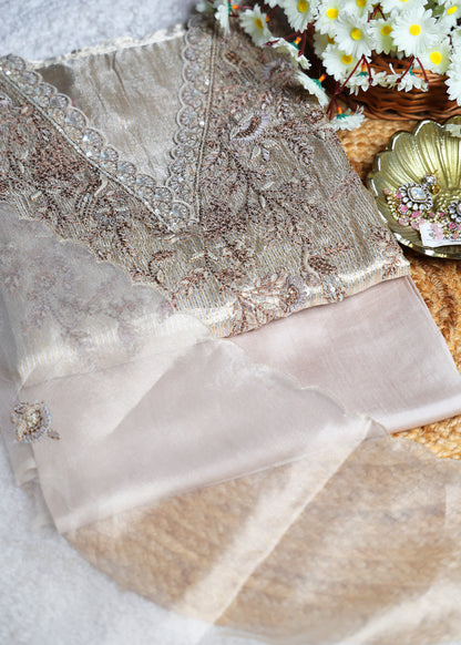 Geet Pastel Zari Handcrafted Tissue Unstitched Suit Set