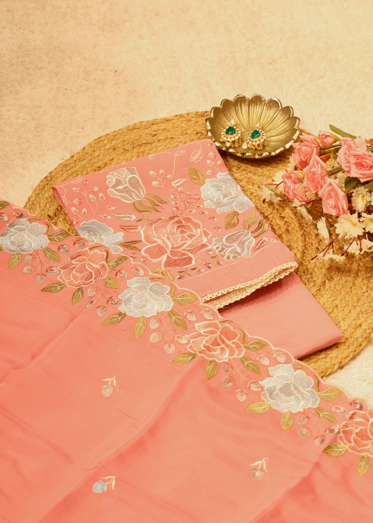 Lilya Pink Floral Unstitched Suit Set